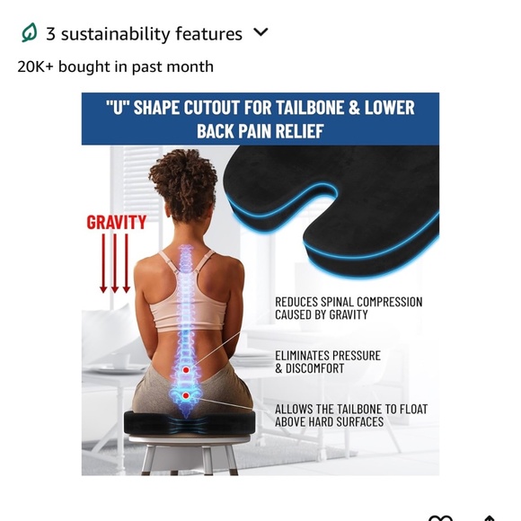 Xtreme Comforts Coccyx Orthopedic Seat Cushion Helps Back Pain Home Office Car - Picture 3 of 5